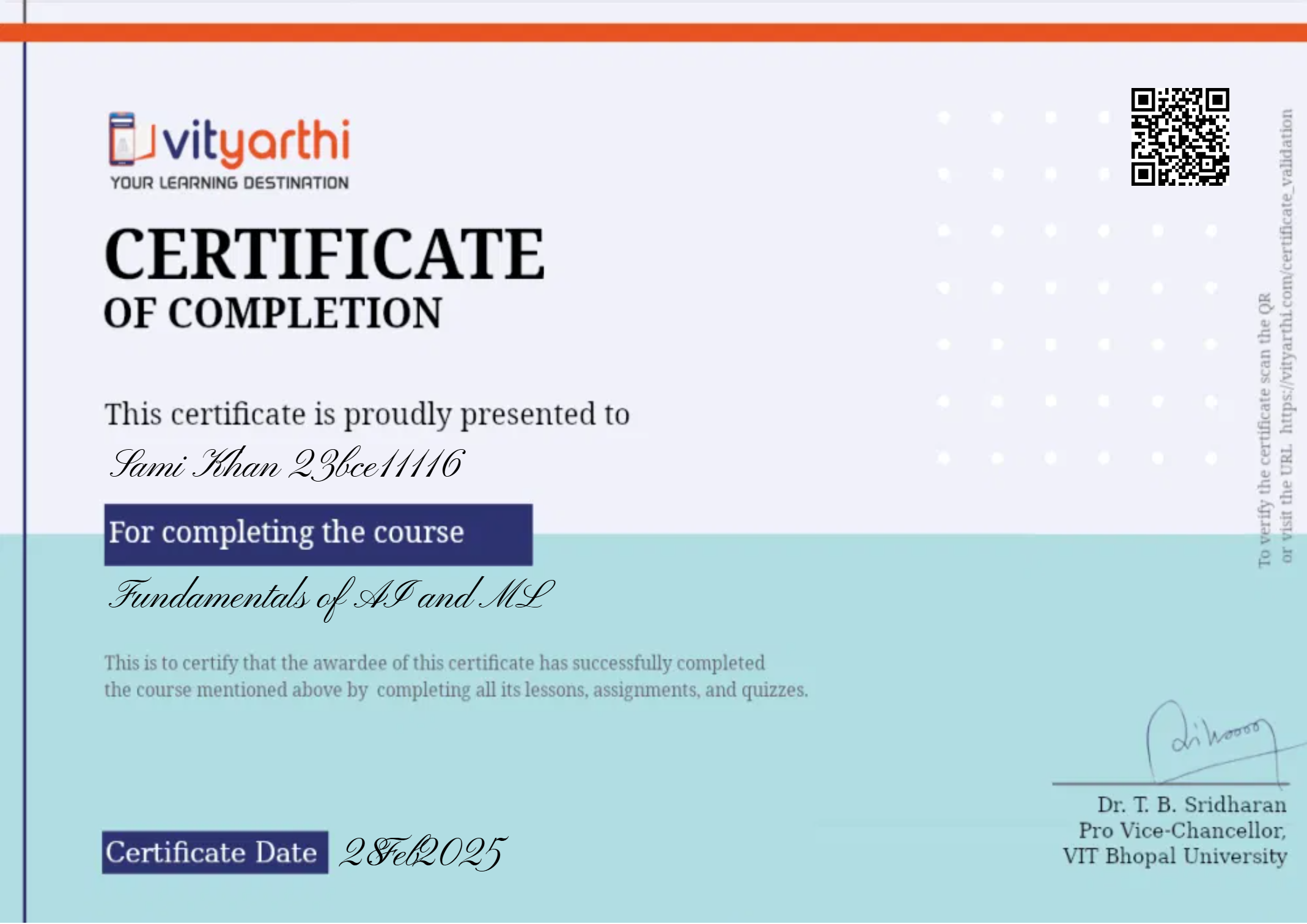 Fundamentals of AI ML certificate